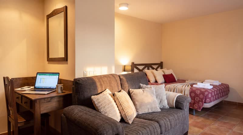 Estudio: zona de estar y cama doble